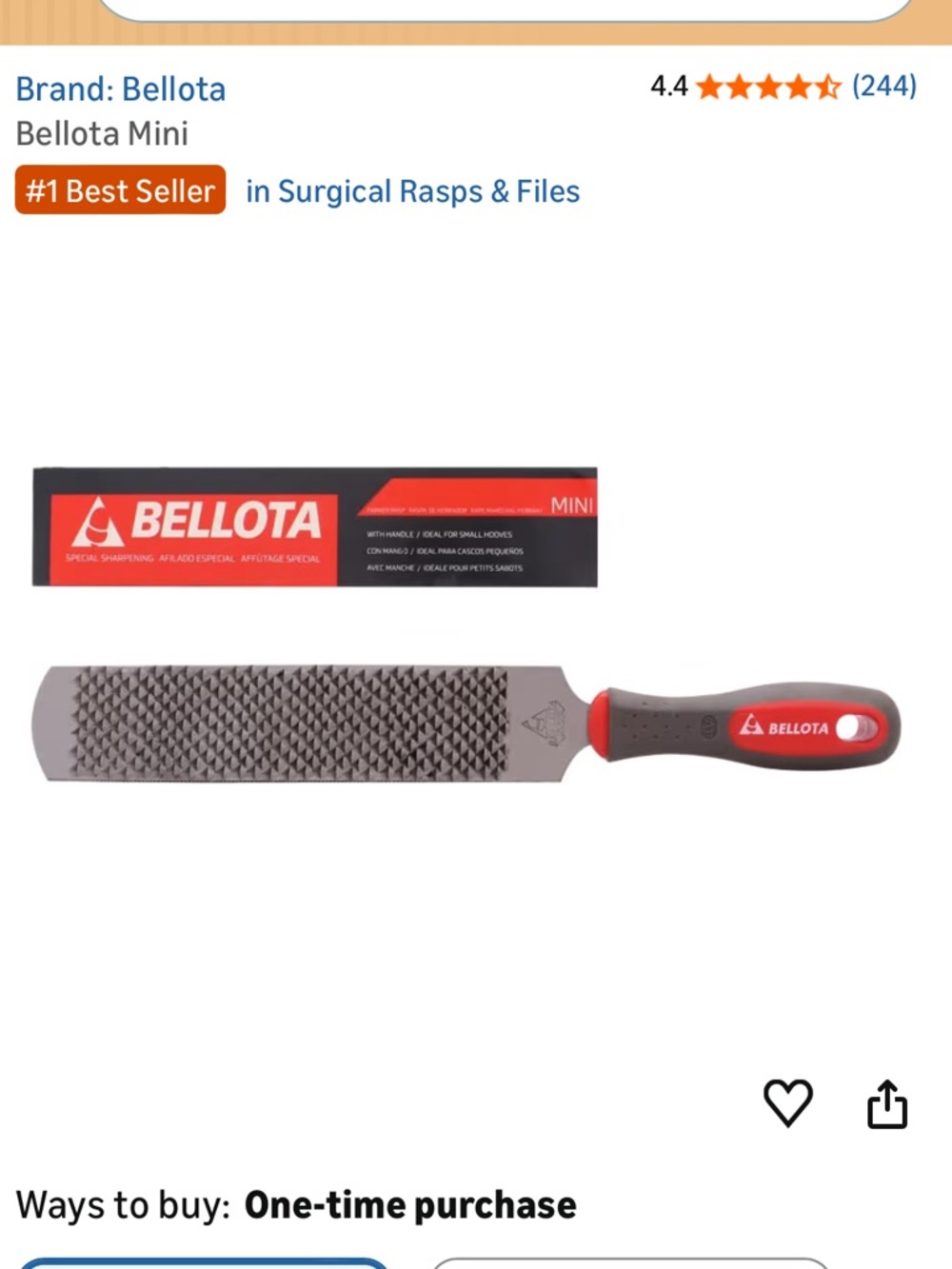 Farrier Hoof Bellota Mini Rasp File with Red/Black Handle Equestrian Horse